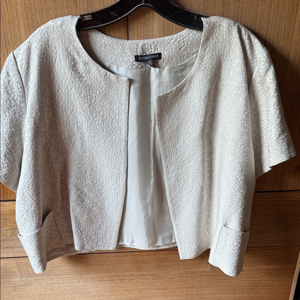 Eileen Fisher Off-White Textured Open Front Tunic